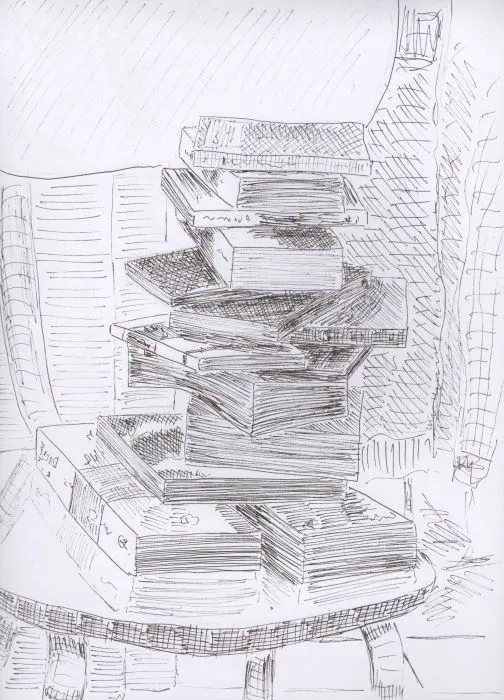 Pile de livres sur chaise en formica